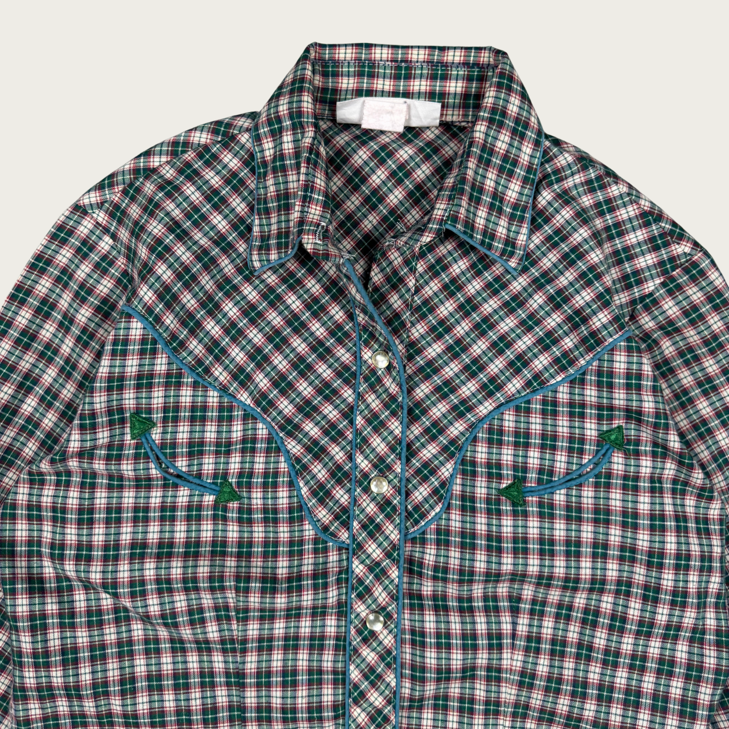 (M) Green Plaid Pearl Snap Western Shirt