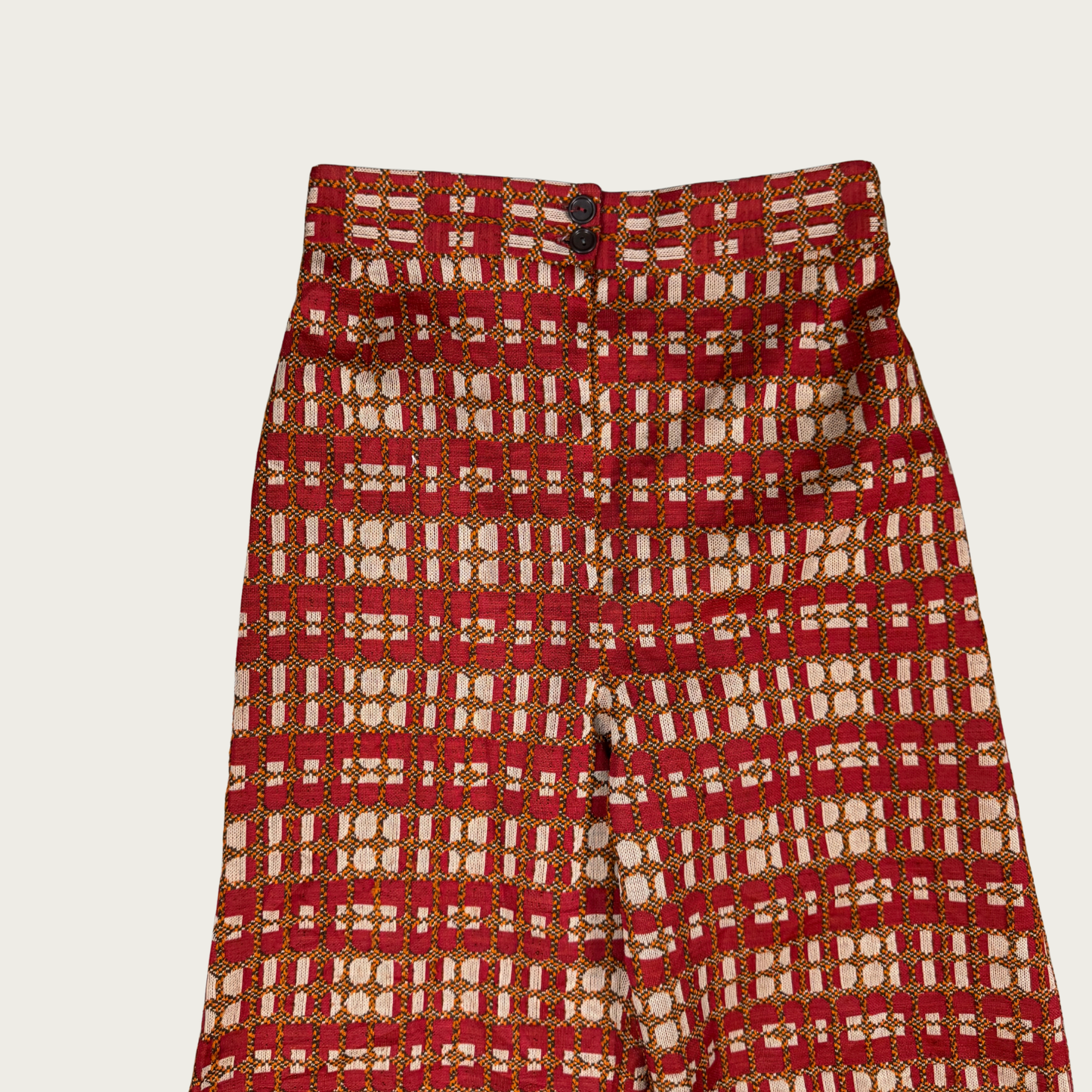 (25") 70s Red/Orange Patterned Bell Bottoms