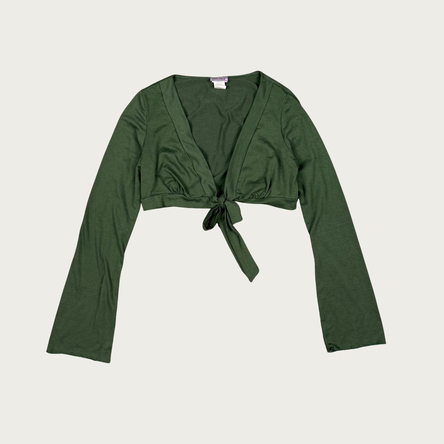 (S) Y2K Cropped Green Bell Sleeve Tie Top