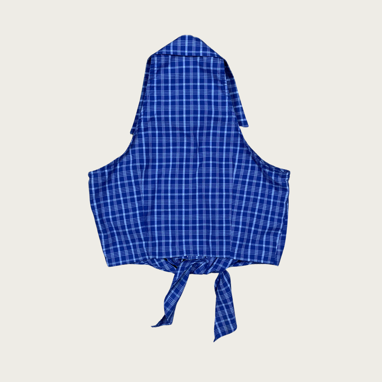 (M) 90s/Y2K Blue Plaid Cropped Tie Top