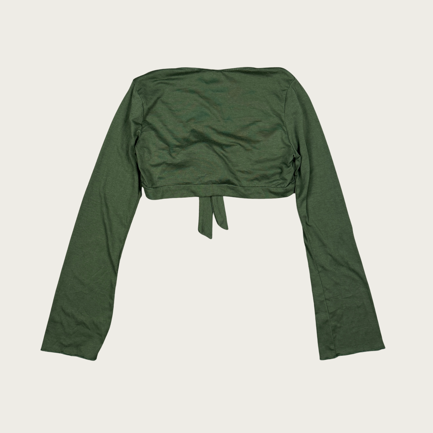 (S) Y2K Cropped Green Bell Sleeve Tie Top