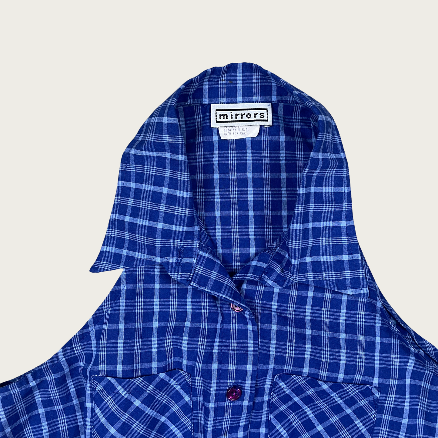 (M) 90s/Y2K Blue Plaid Cropped Tie Top