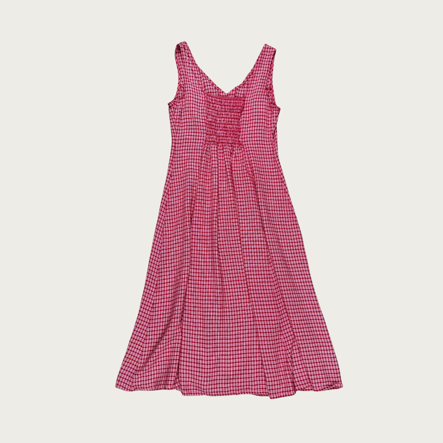 (S) 90s Red/White Plaid Button Up Midi Dress