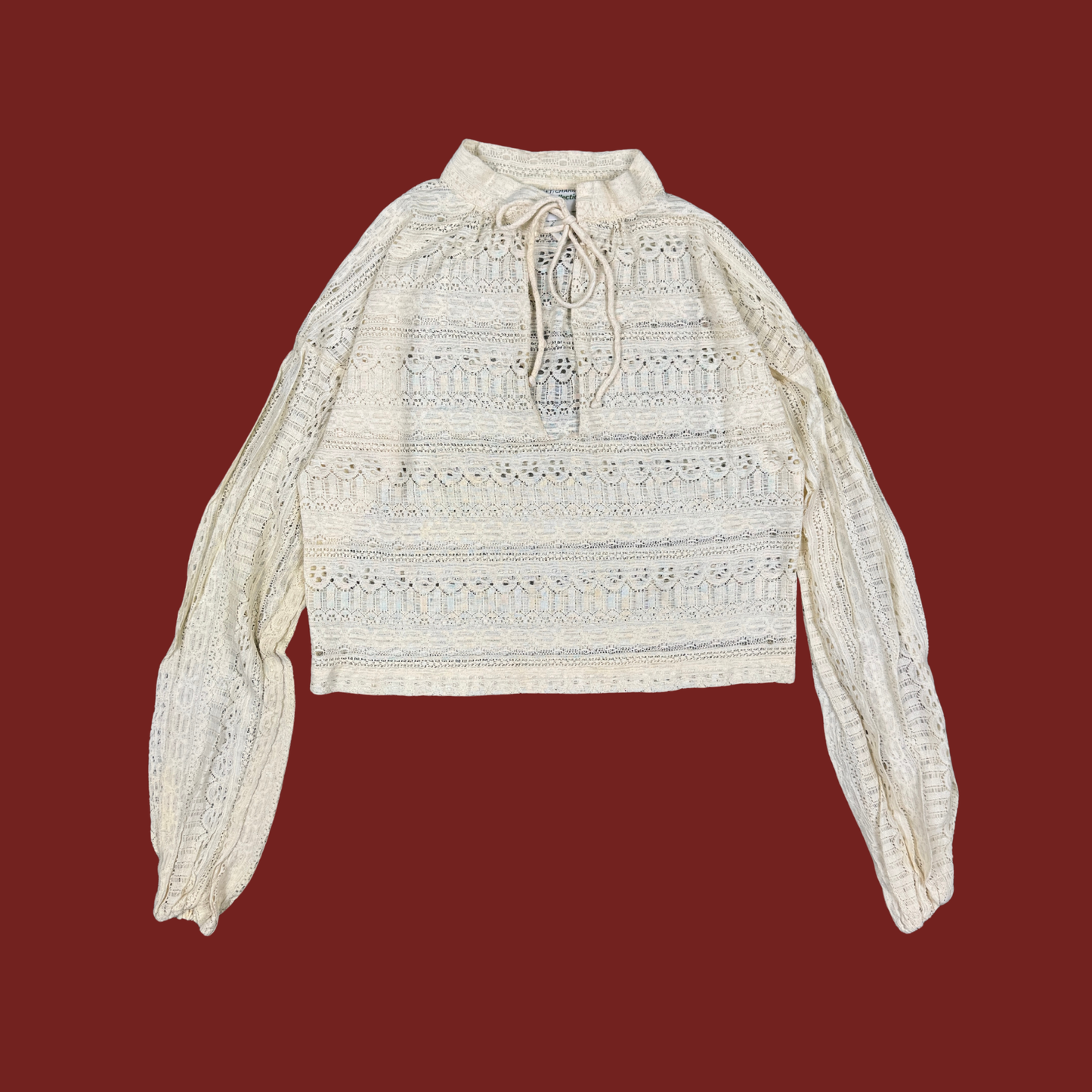 (S) 70s Cream Lace Cropped Blouse