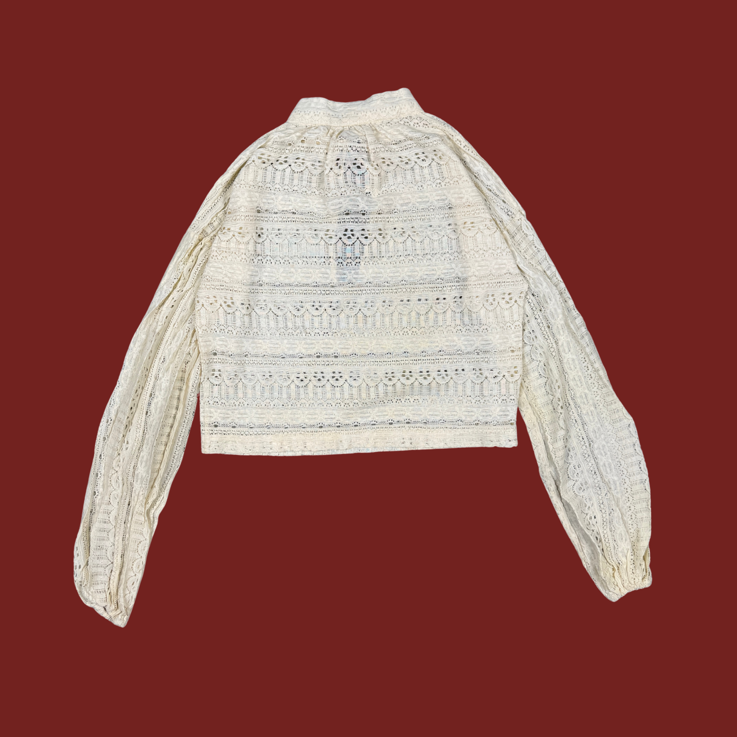 (S) 70s Cream Lace Cropped Blouse