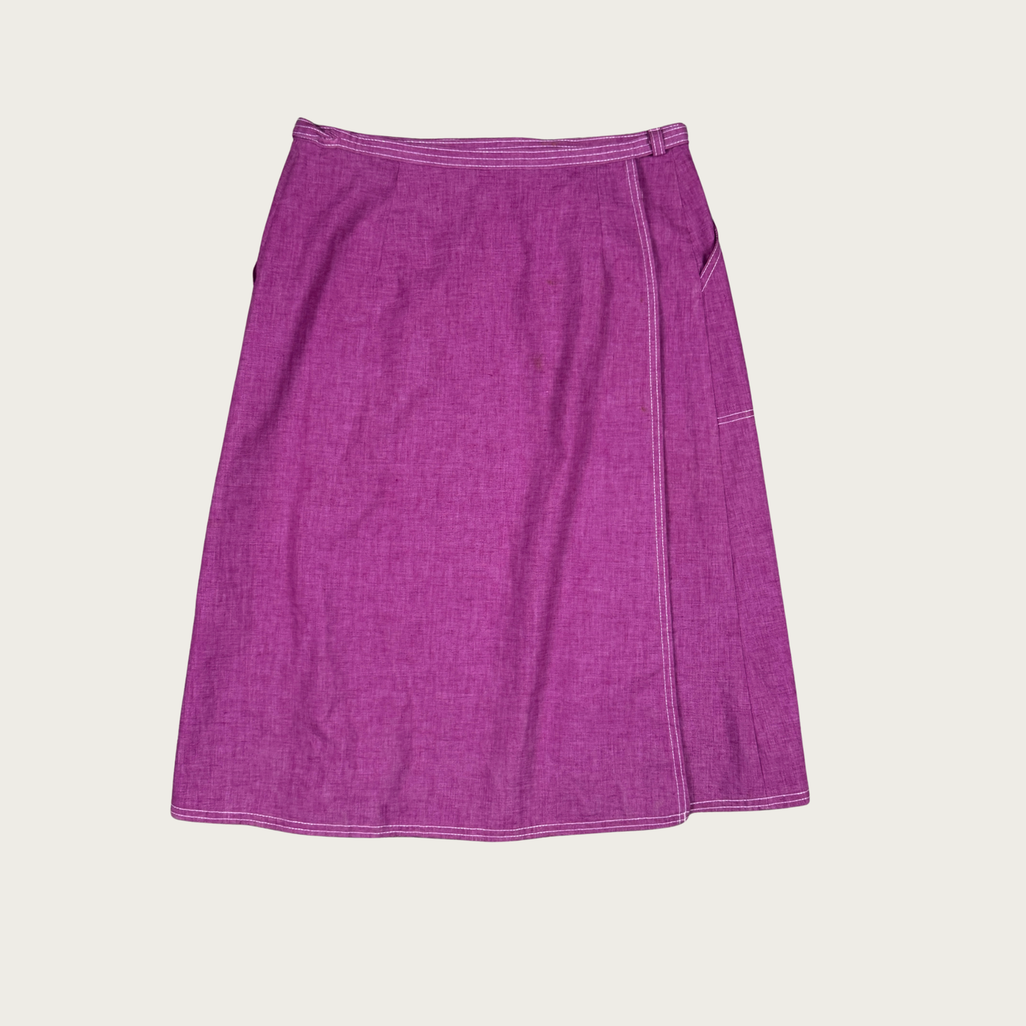 (M/L) 70s Purple Contrast Stitch Wrap Skirt