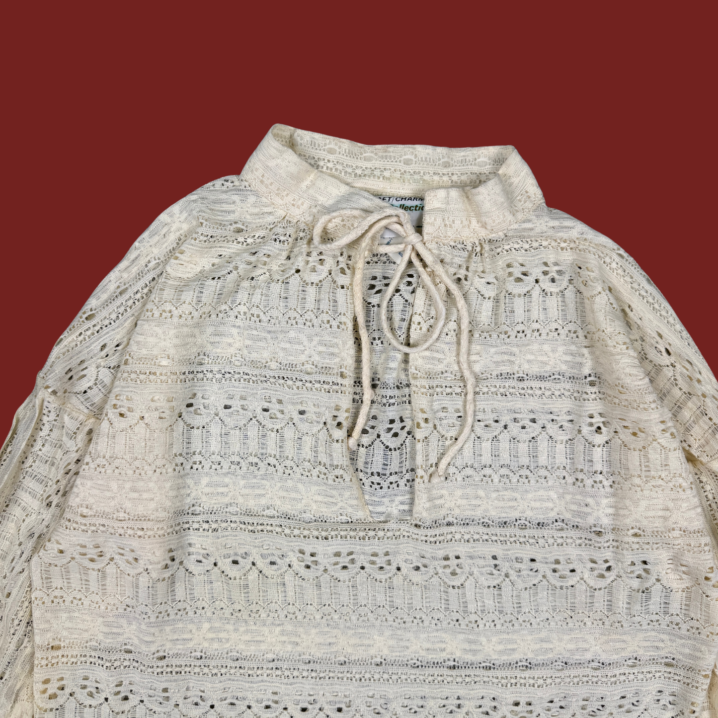 (S) 70s Cream Lace Cropped Blouse