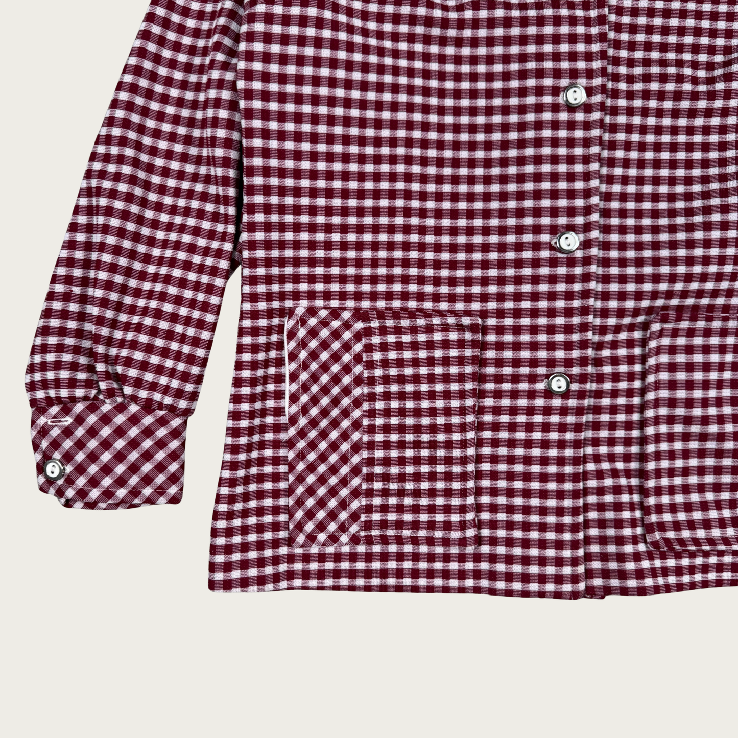 (M/L) 70s Burgundy Gingham Button Up Top
