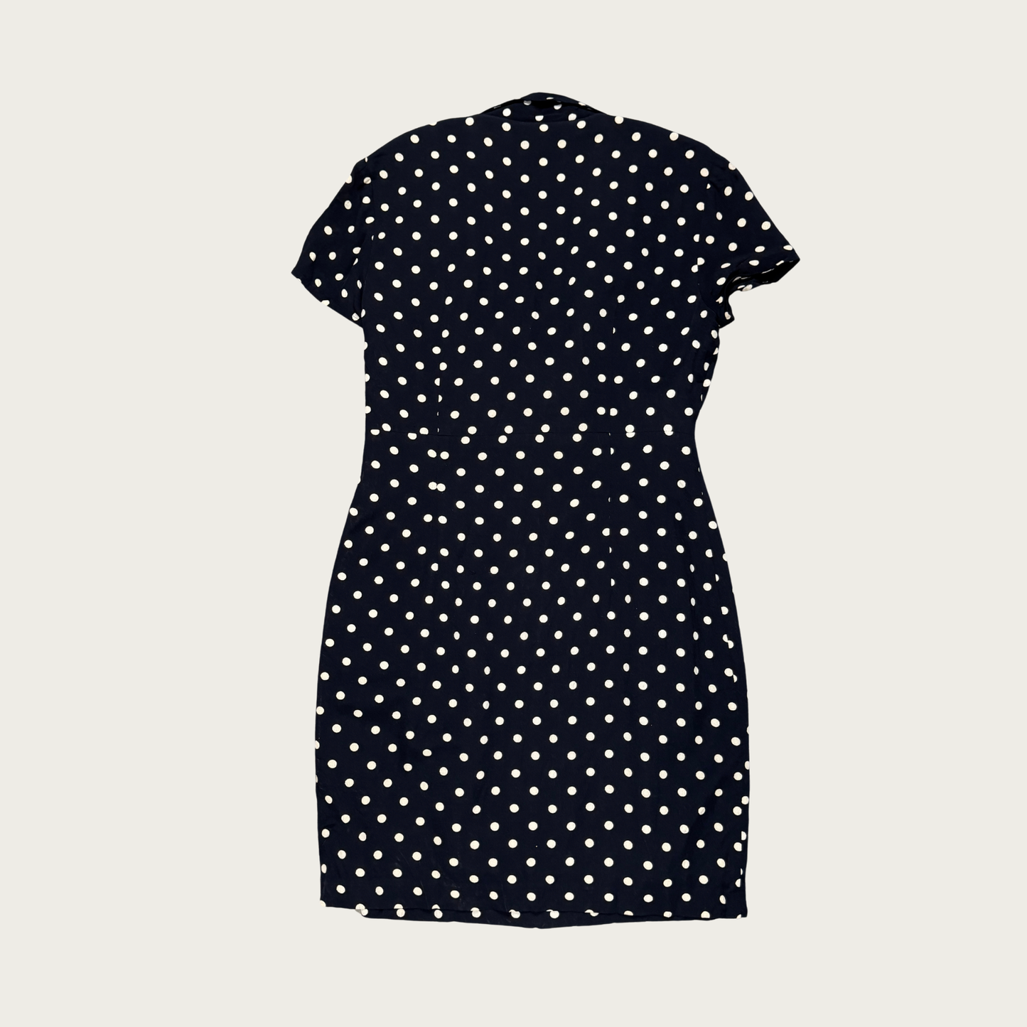 (M/L) 80s/90s Black/Cream Polka Dot Tie Front Midi Dress