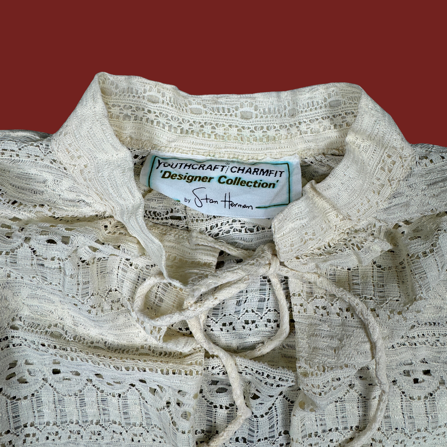 (S) 70s Cream Lace Cropped Blouse