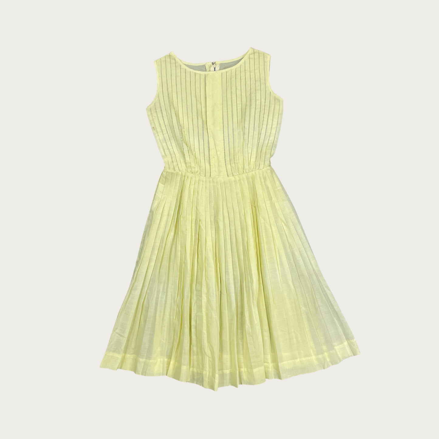 (S) Yellow Semi Sheer Pleated Midi Dress