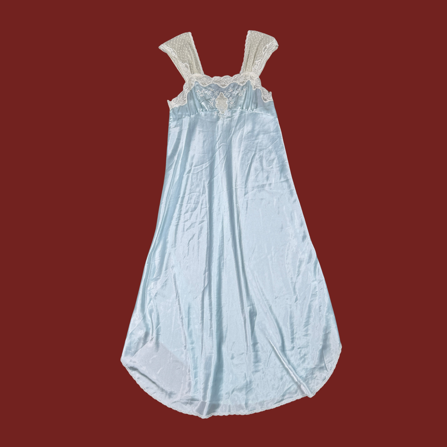 (M) 60/70s Baby Blue Lace/Mesh Maxi Slip Dress
