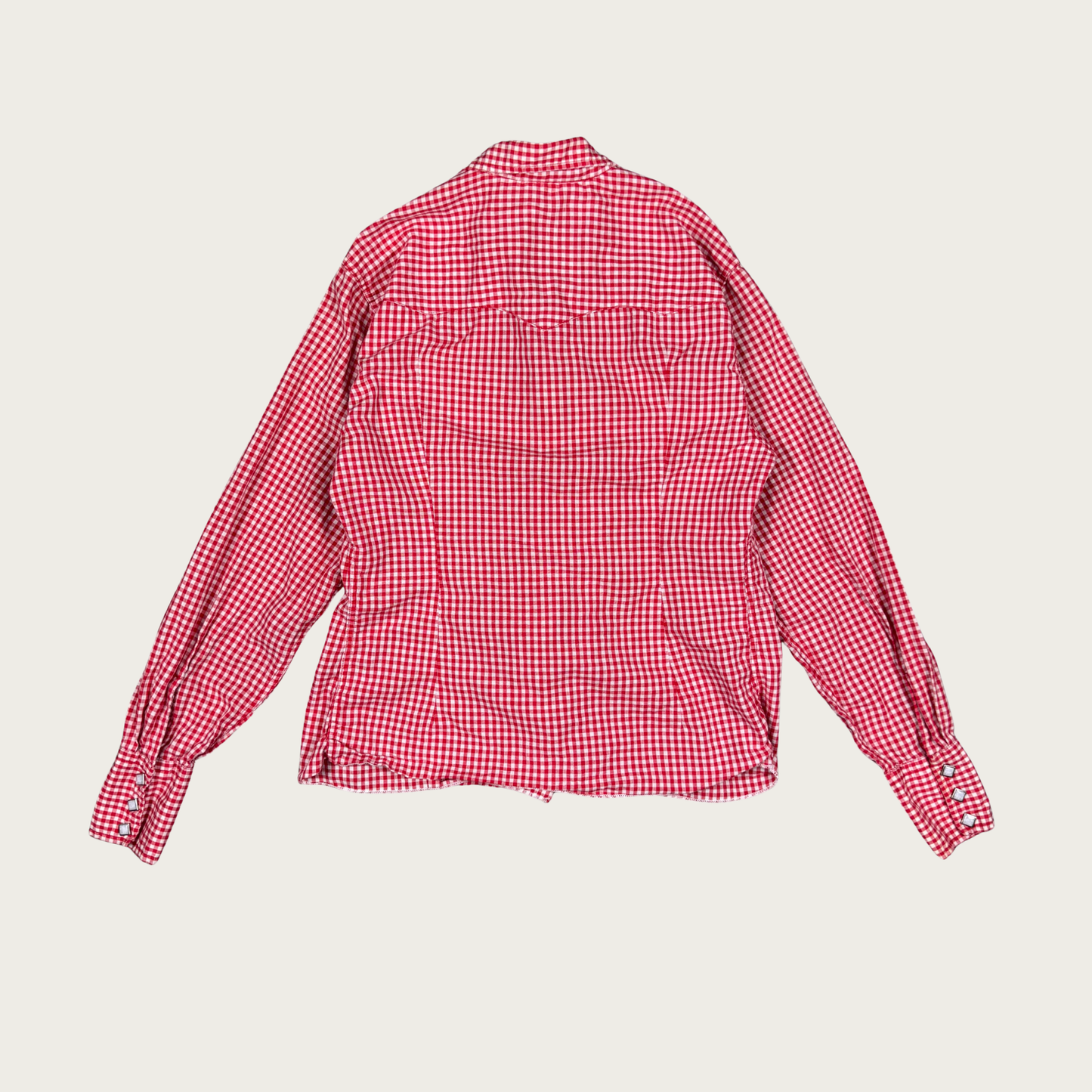 (S) Red Gingham Western Snap Button Shirt