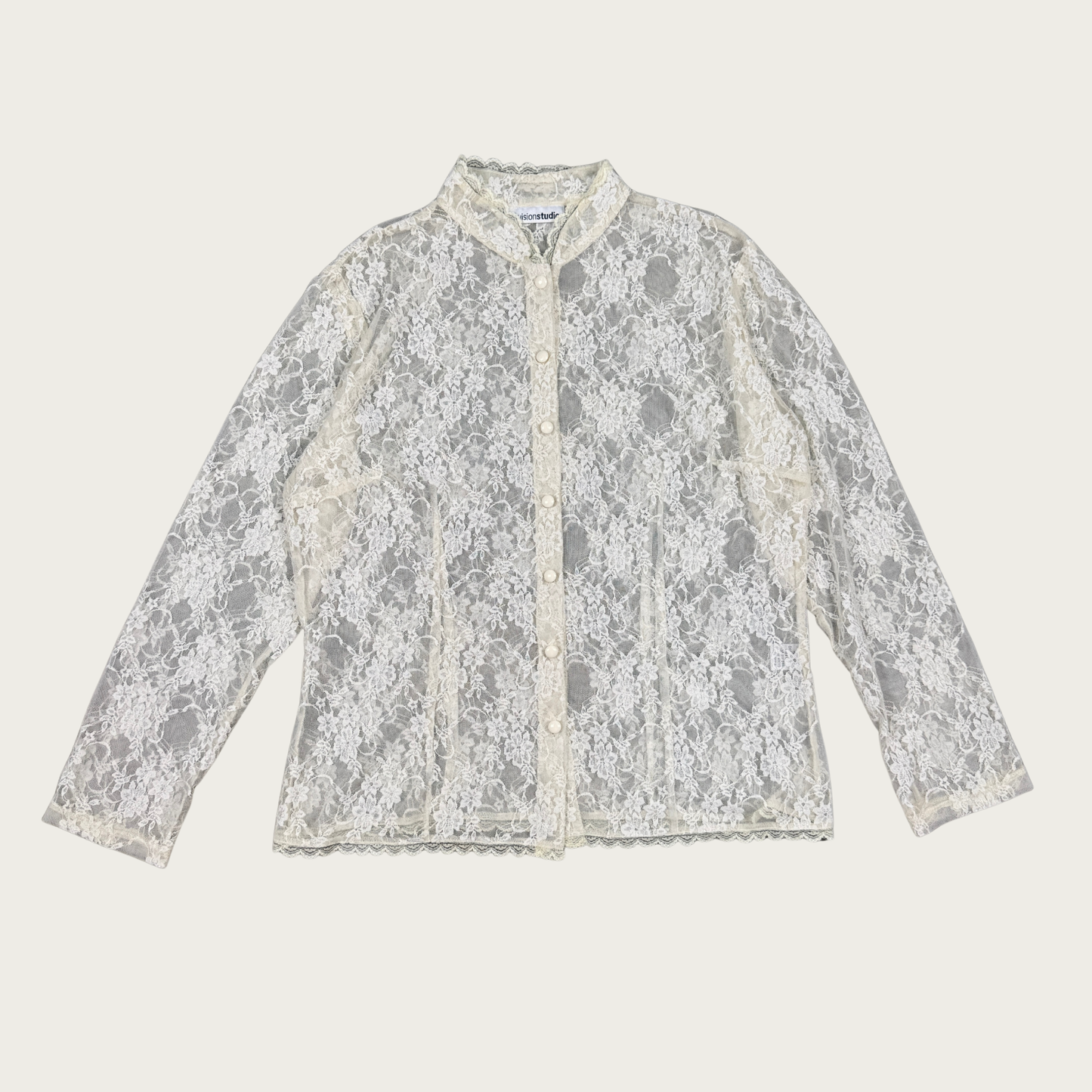 (XL) White Lace Long Sleeve Blouse