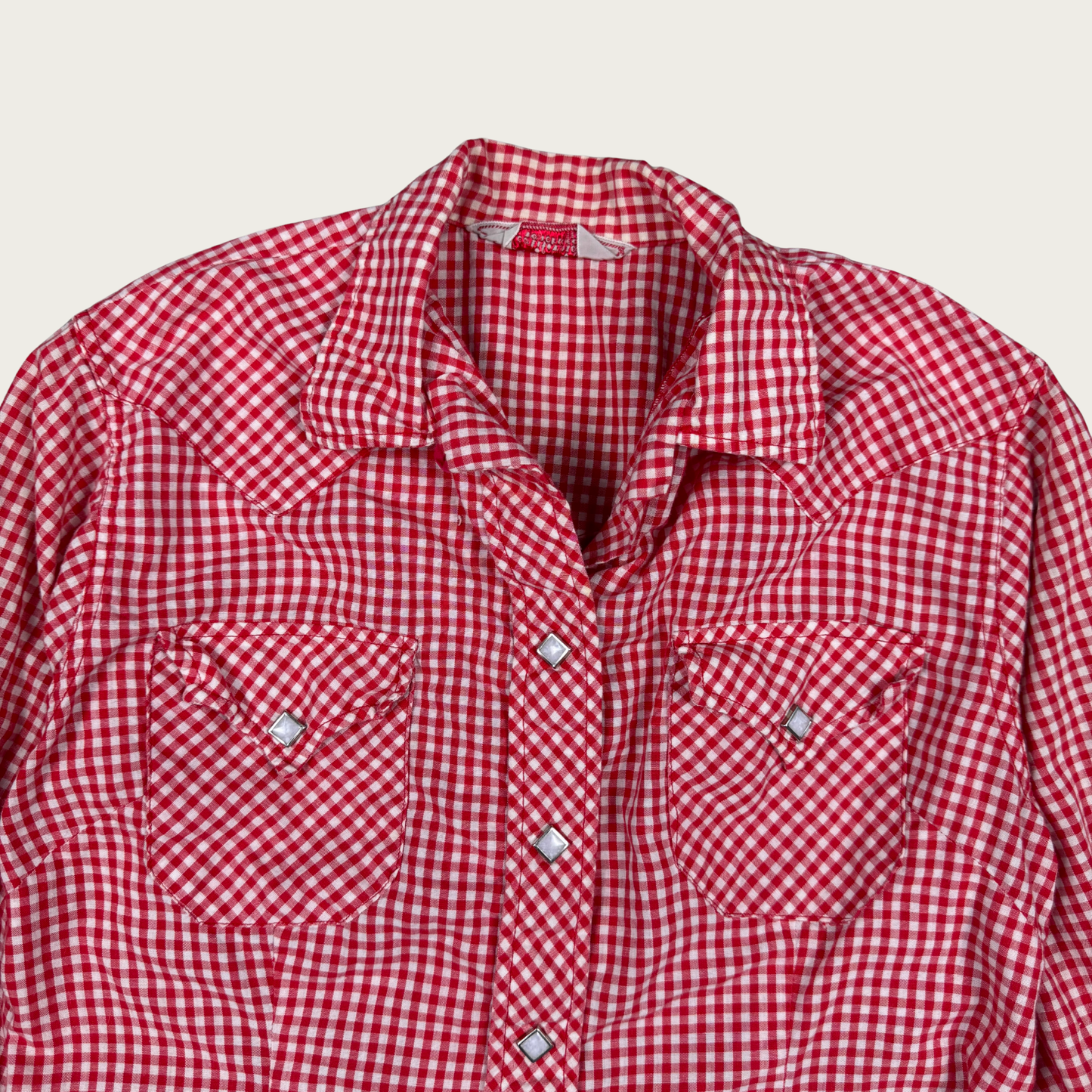 (S) Red Gingham Western Snap Button Shirt