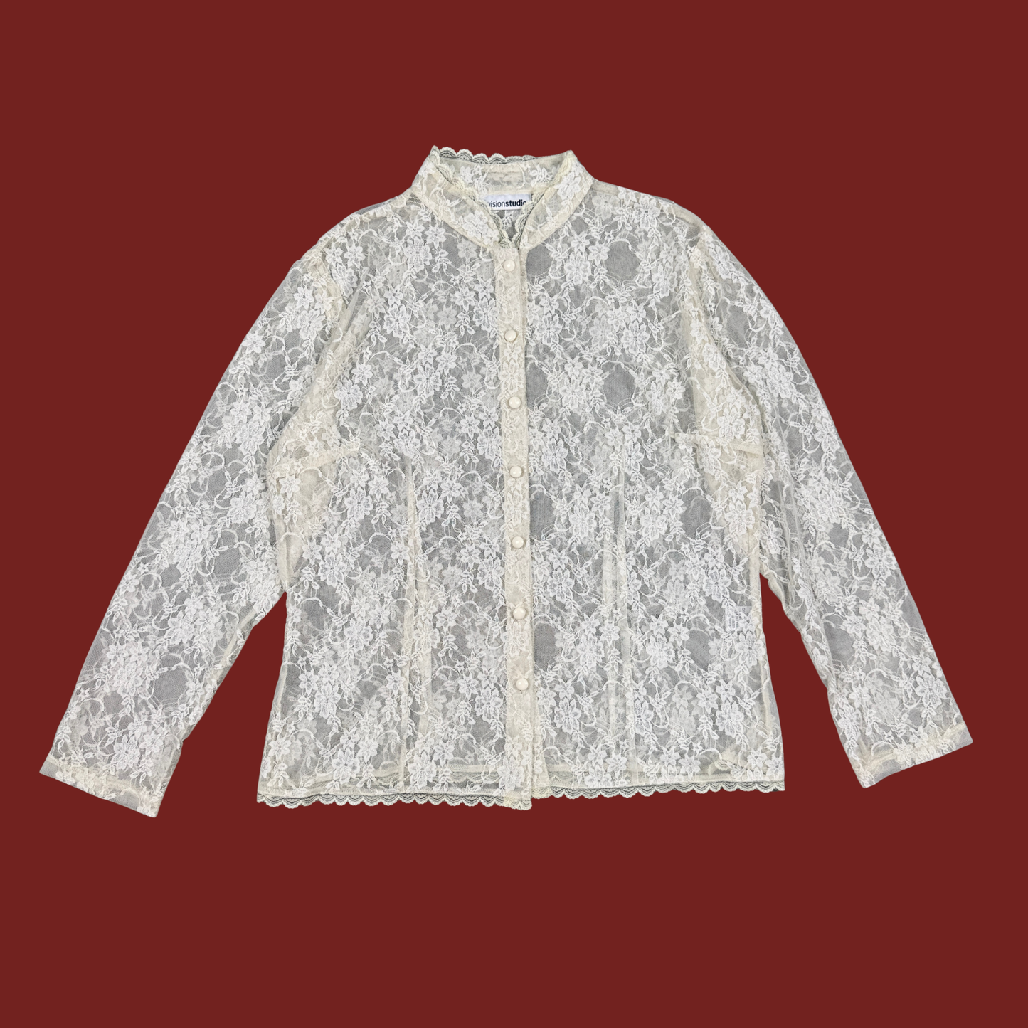 (XL) White Lace Long Sleeve Blouse