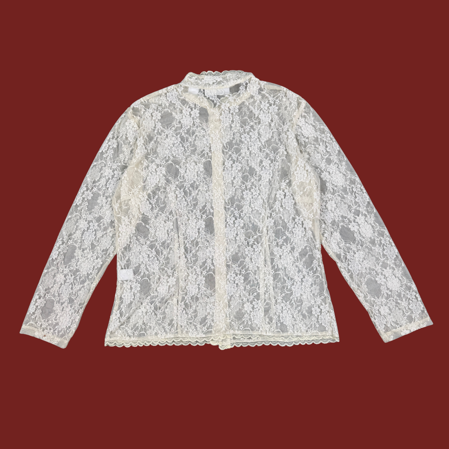 (XL) White Lace Long Sleeve Blouse