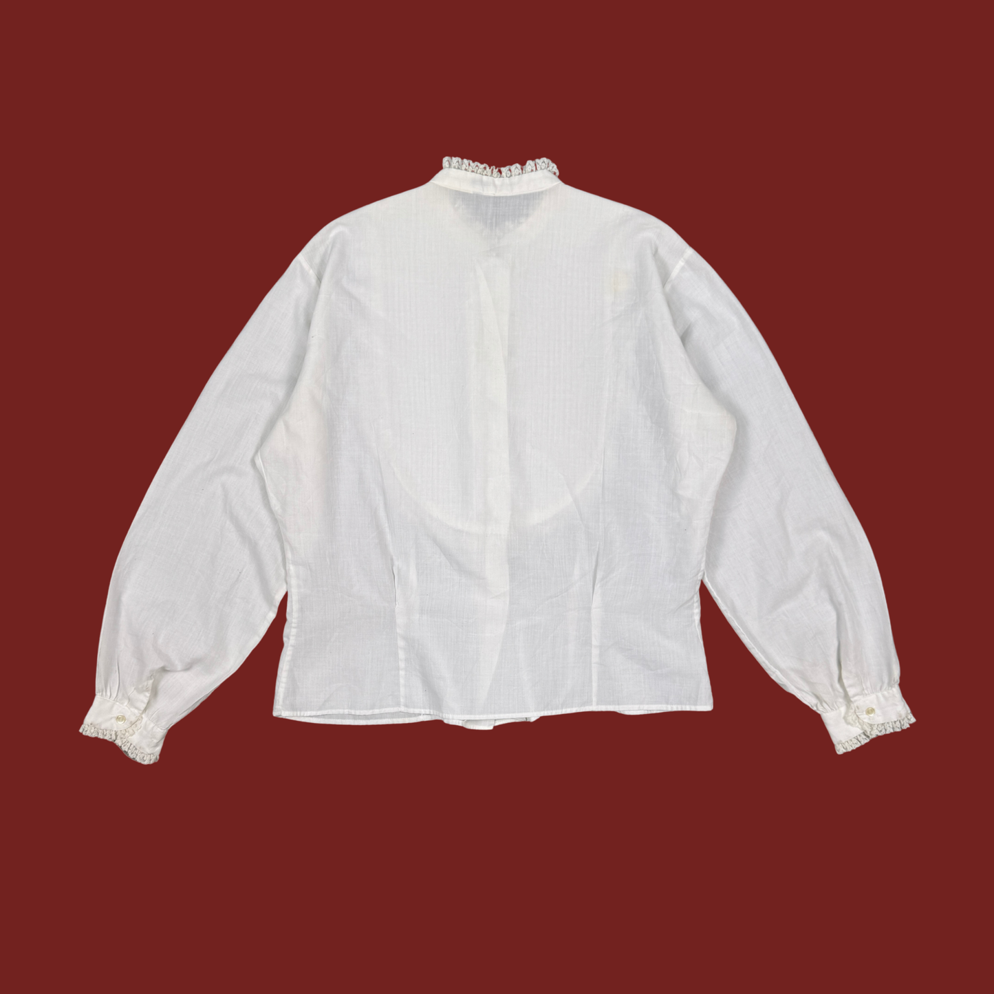 (L) 70s/80s White Pleated Ruffle Blouse