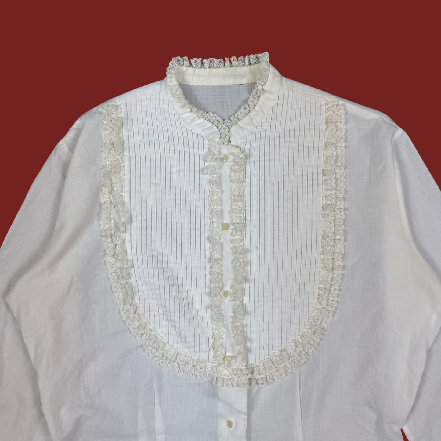 (L) 70s/80s White Pleated Ruffle Blouse