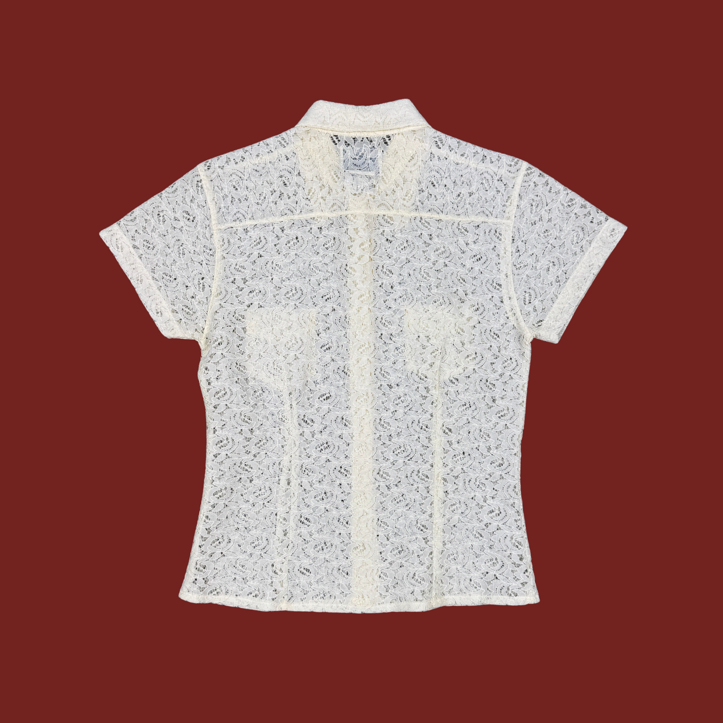 (M) 90s/Y2K Cream Lace Collared Top