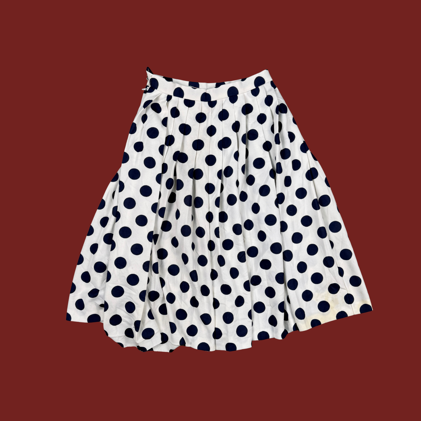 (25") 60s/70s Navy/White Polka Dot Midi Skirt