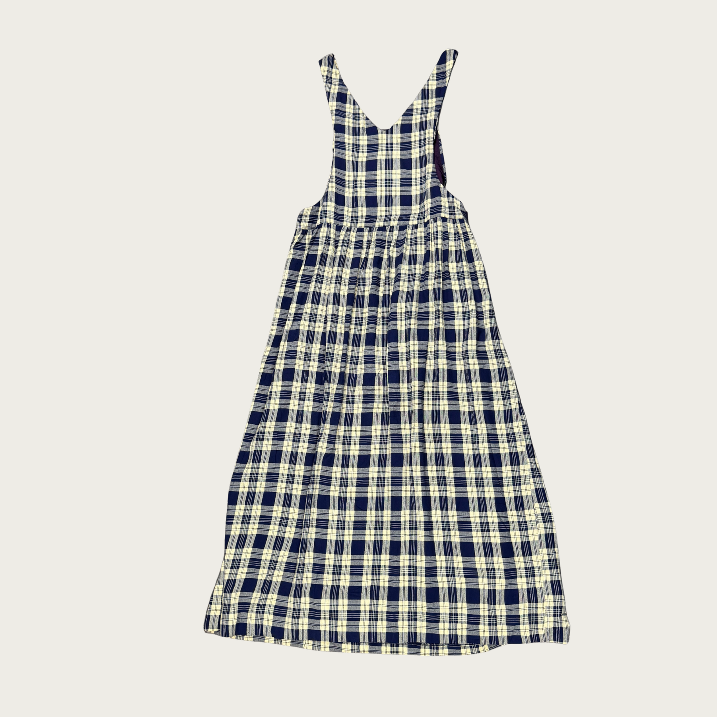 (M) 90s Navy/Yellow Plaid Pinafore Maxi Dress