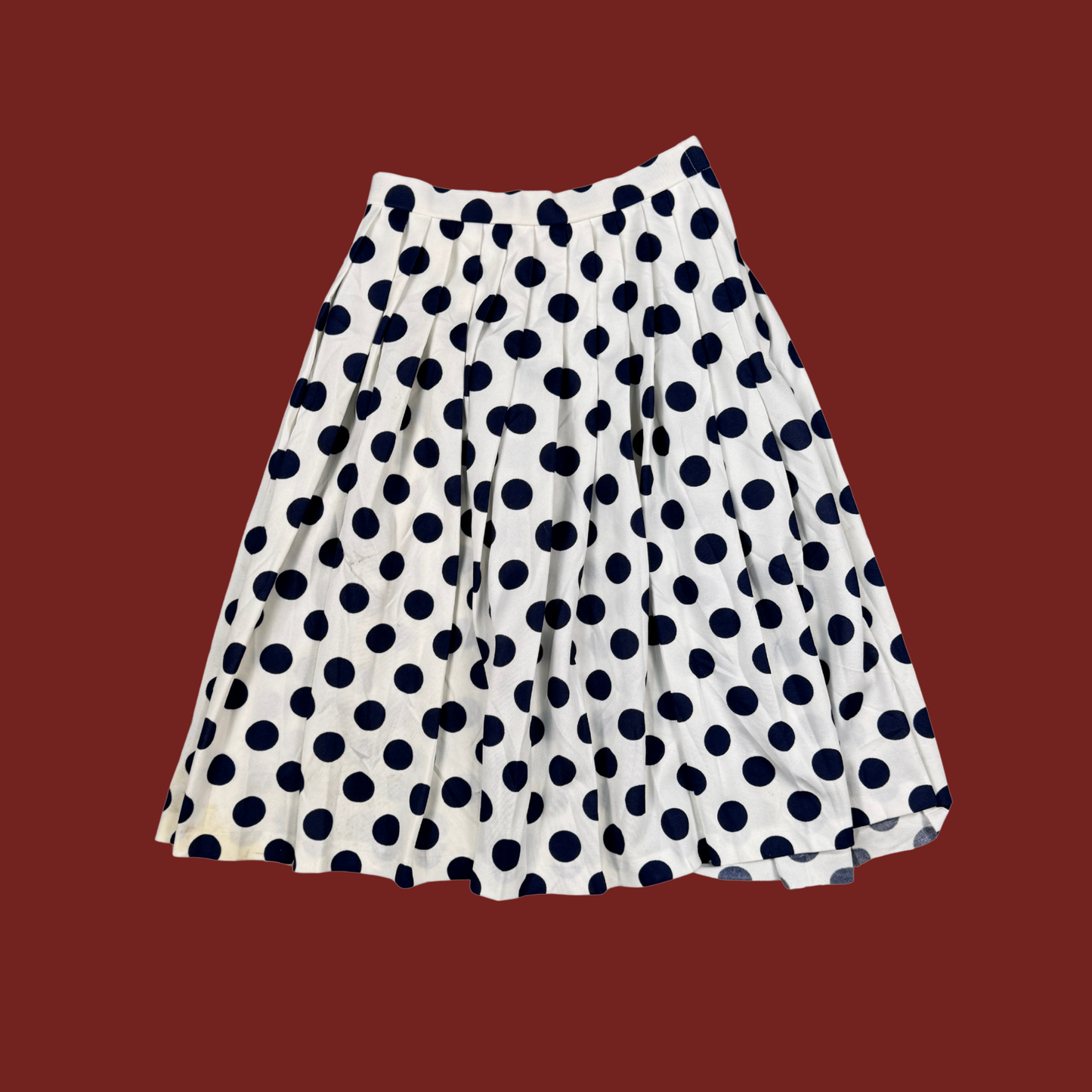 (25") 60s/70s Navy/White Polka Dot Midi Skirt