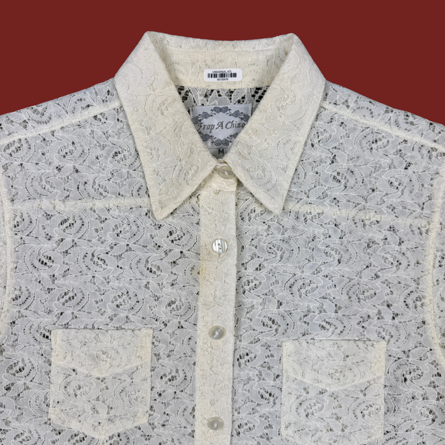(M) 90s/Y2K Cream Lace Collared Top