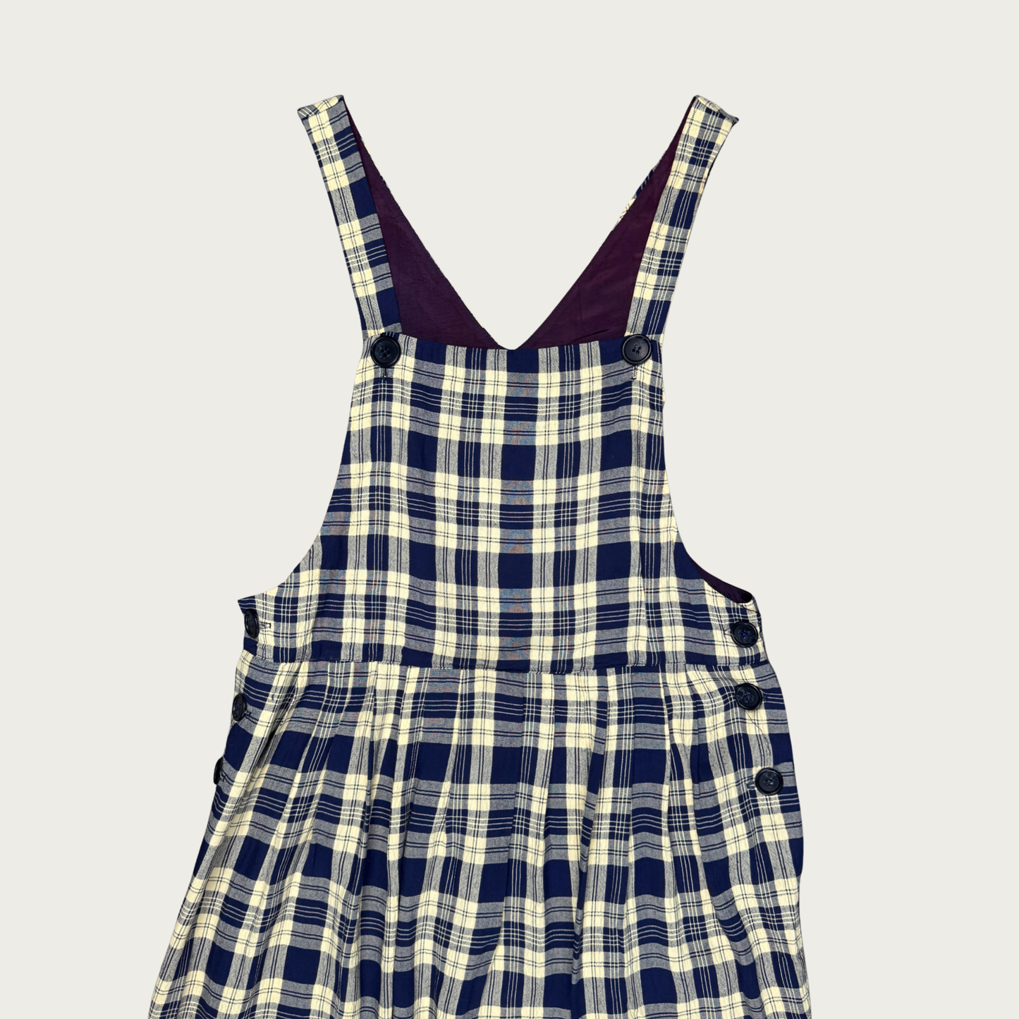 (M) 90s Navy/Yellow Plaid Pinafore Maxi Dress