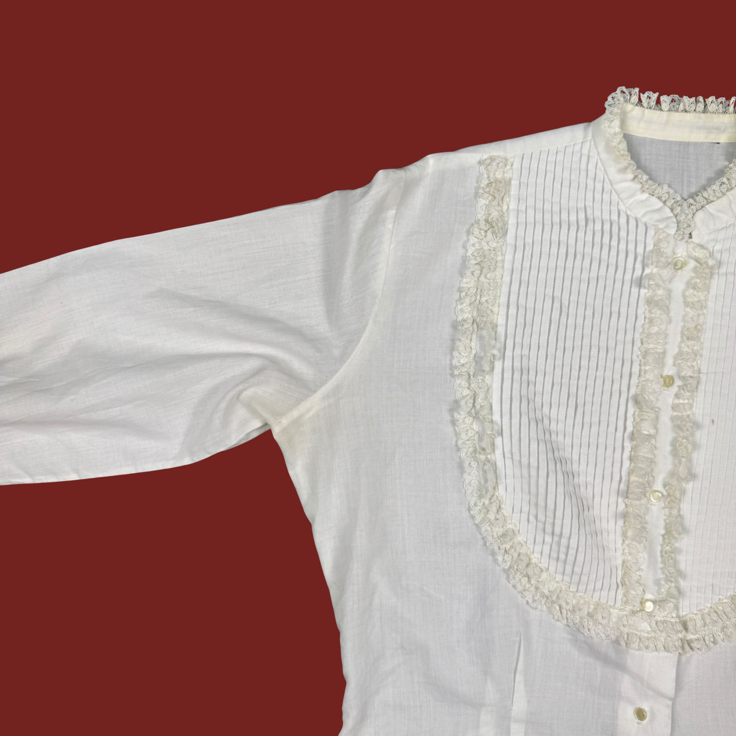 (L) 70s/80s White Pleated Ruffle Blouse