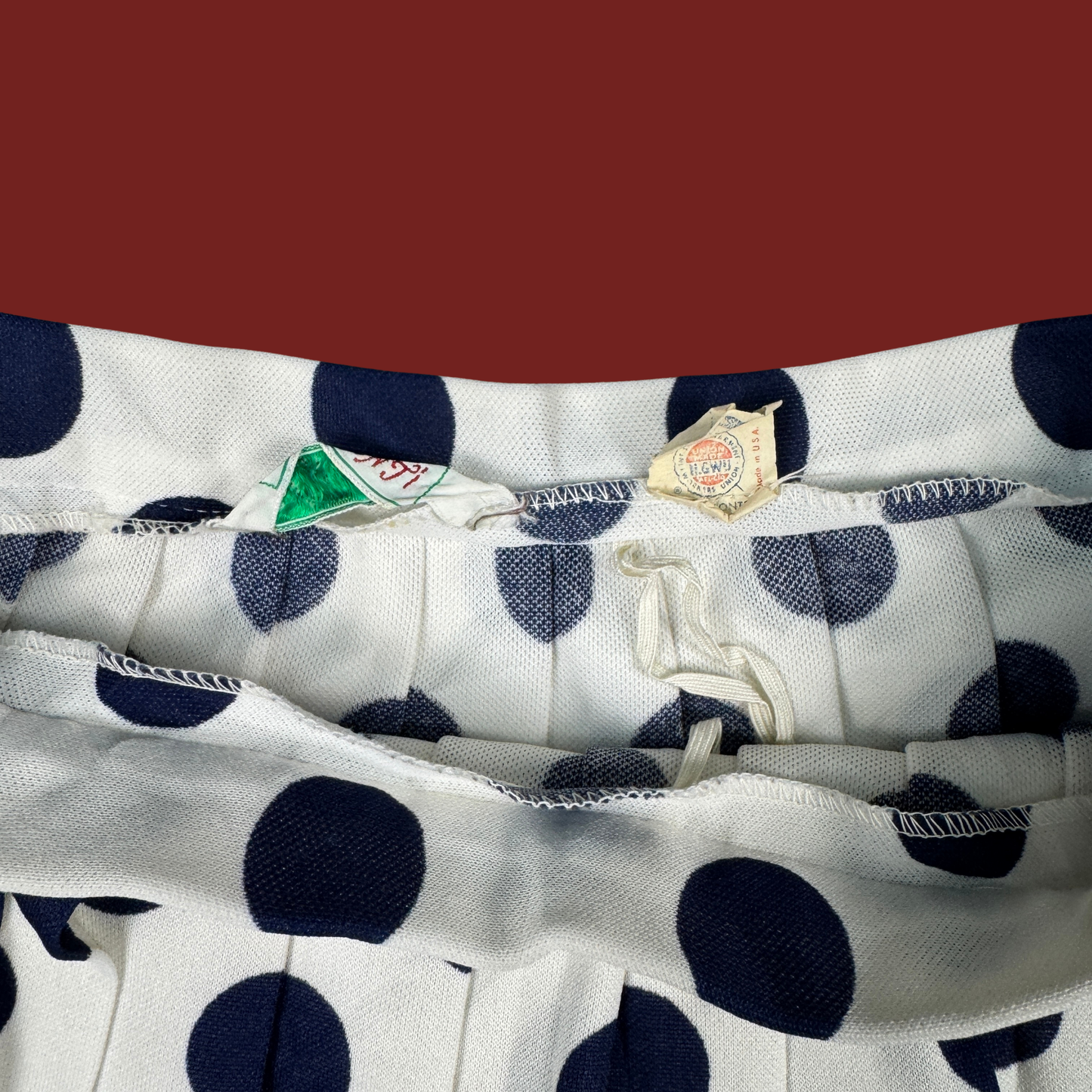 (25") 60s/70s Navy/White Polka Dot Midi Skirt