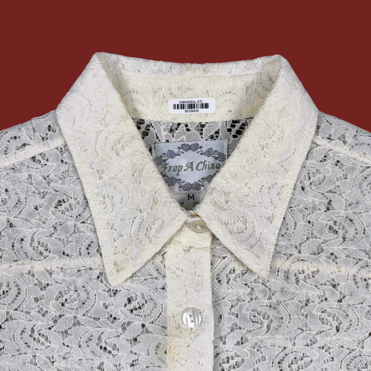 (M) 90s/Y2K Cream Lace Collared Top
