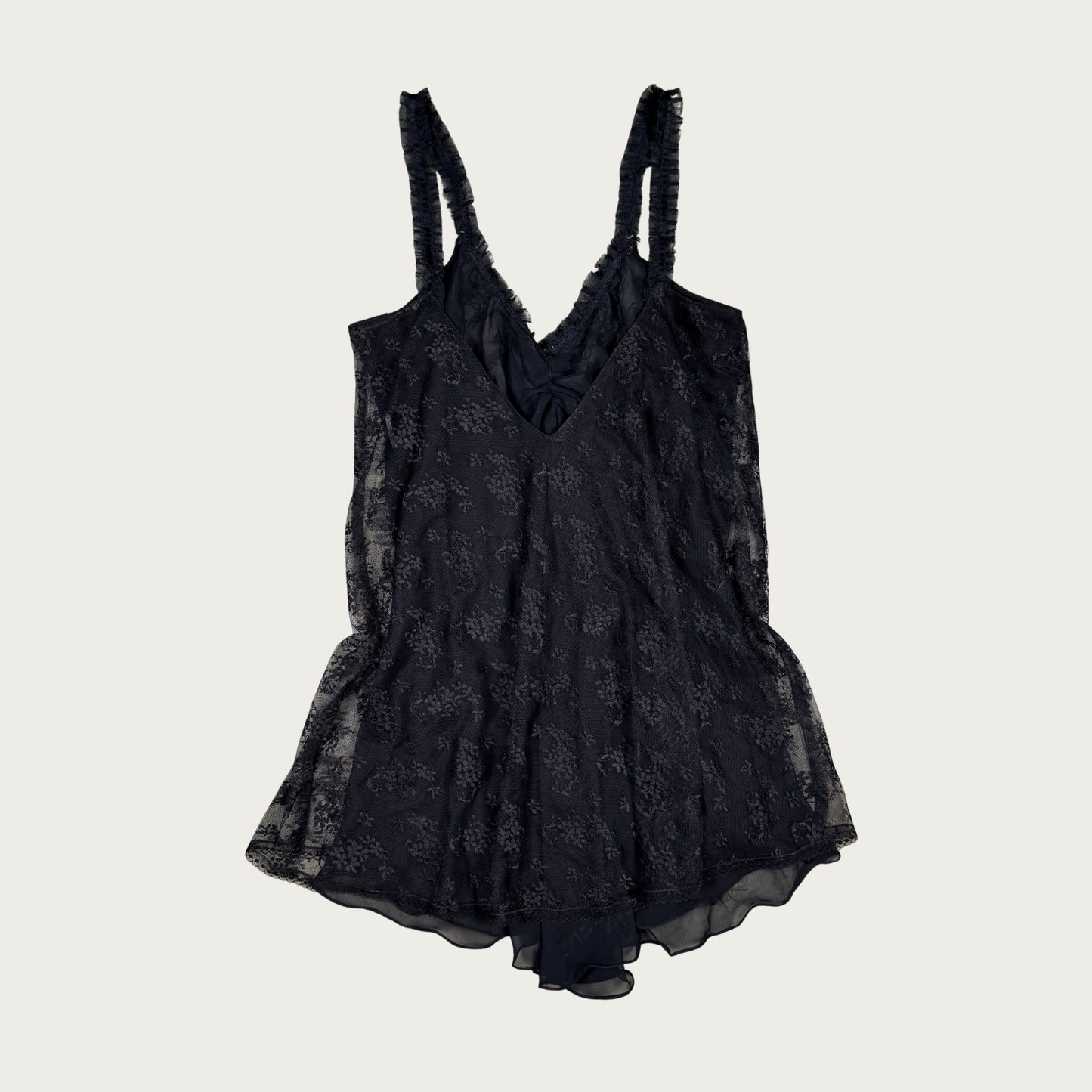 (M) Black Sheer Lace Vintage Slip Dress