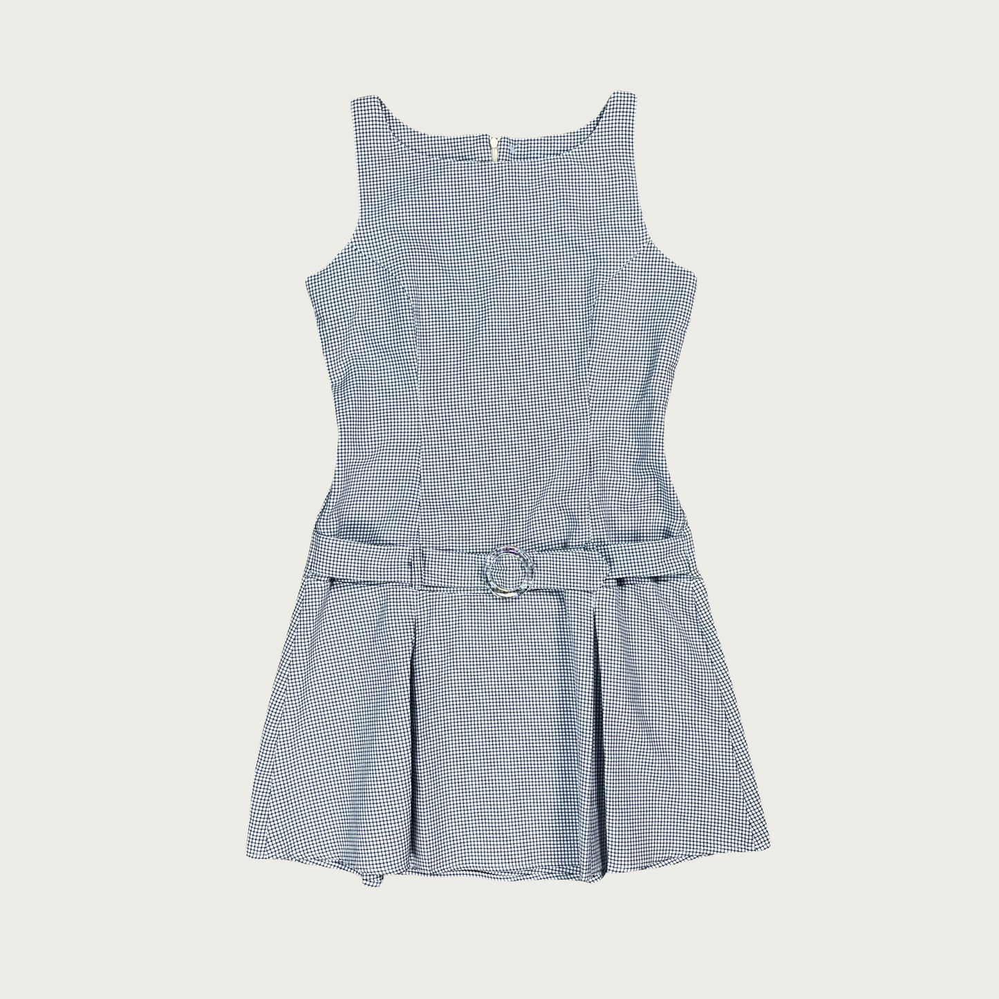 (M) Baby Blue and Black Plaid Drop Waist Mini Dress