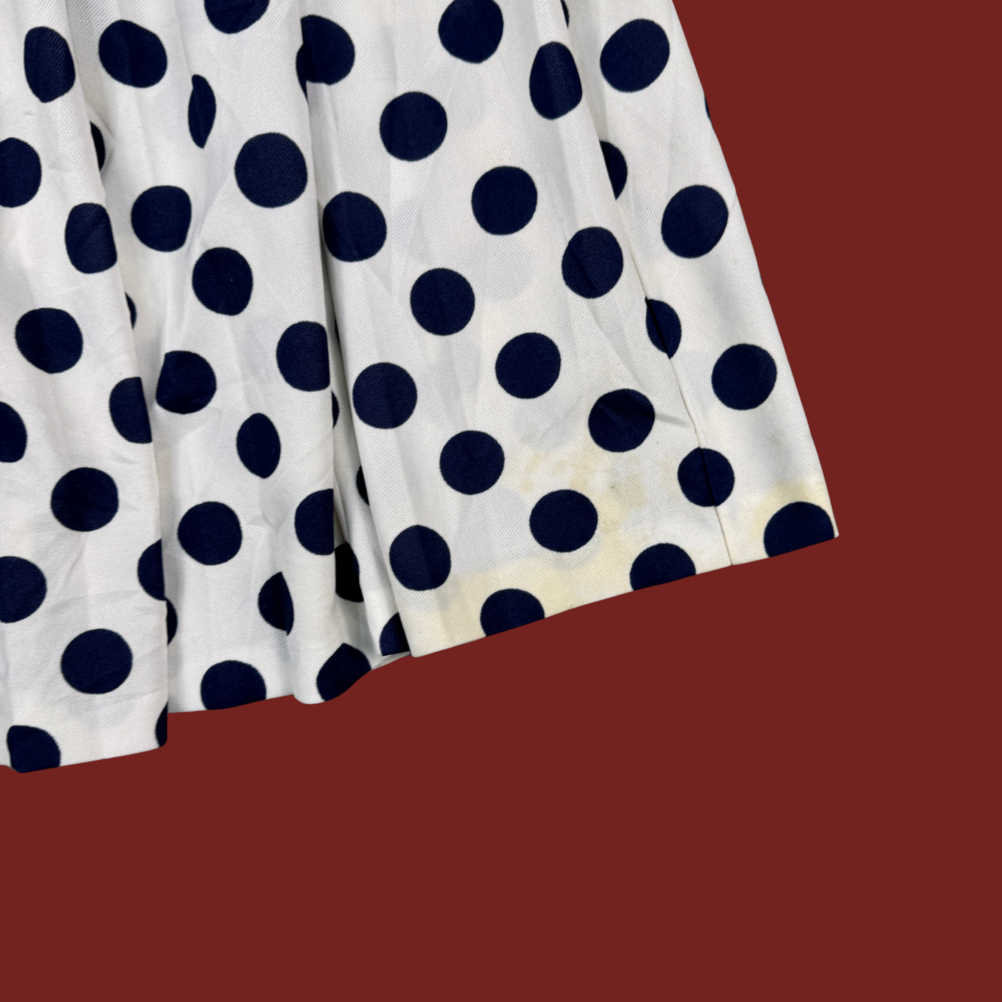 (25") 60s/70s Navy/White Polka Dot Midi Skirt