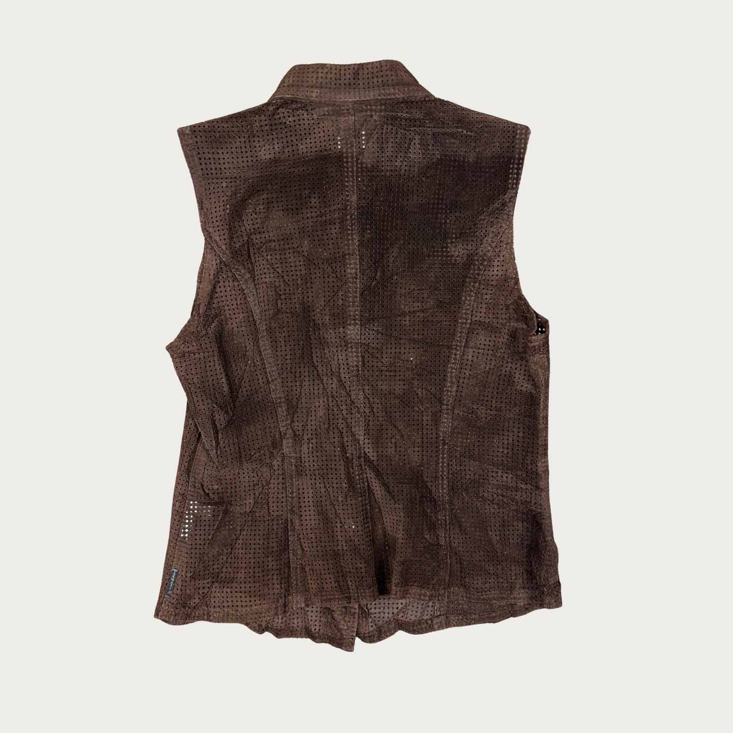 (M) Brown Suede Mesh Snap Button Top