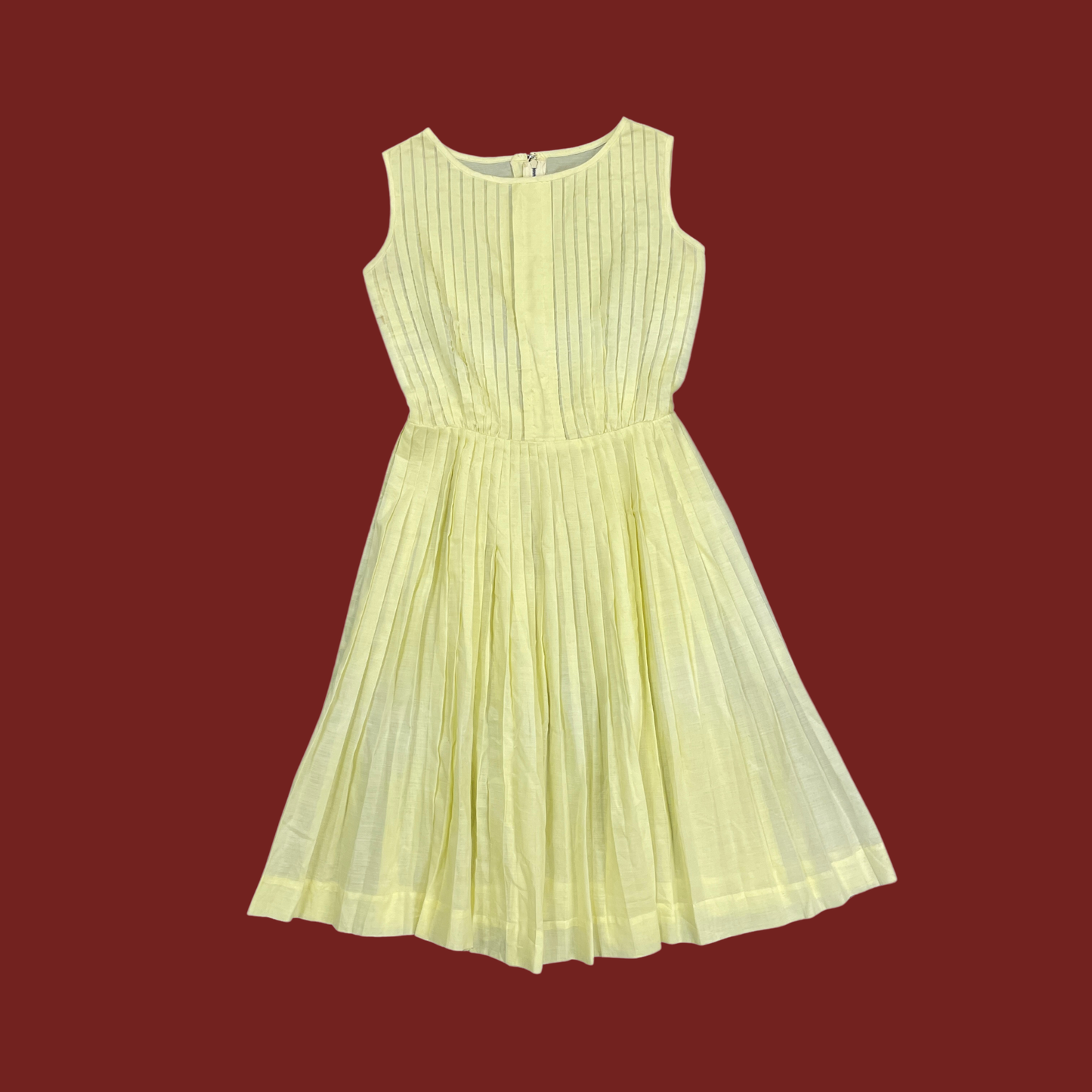 (S) Yellow Semi Sheer Pleated Midi Dress
