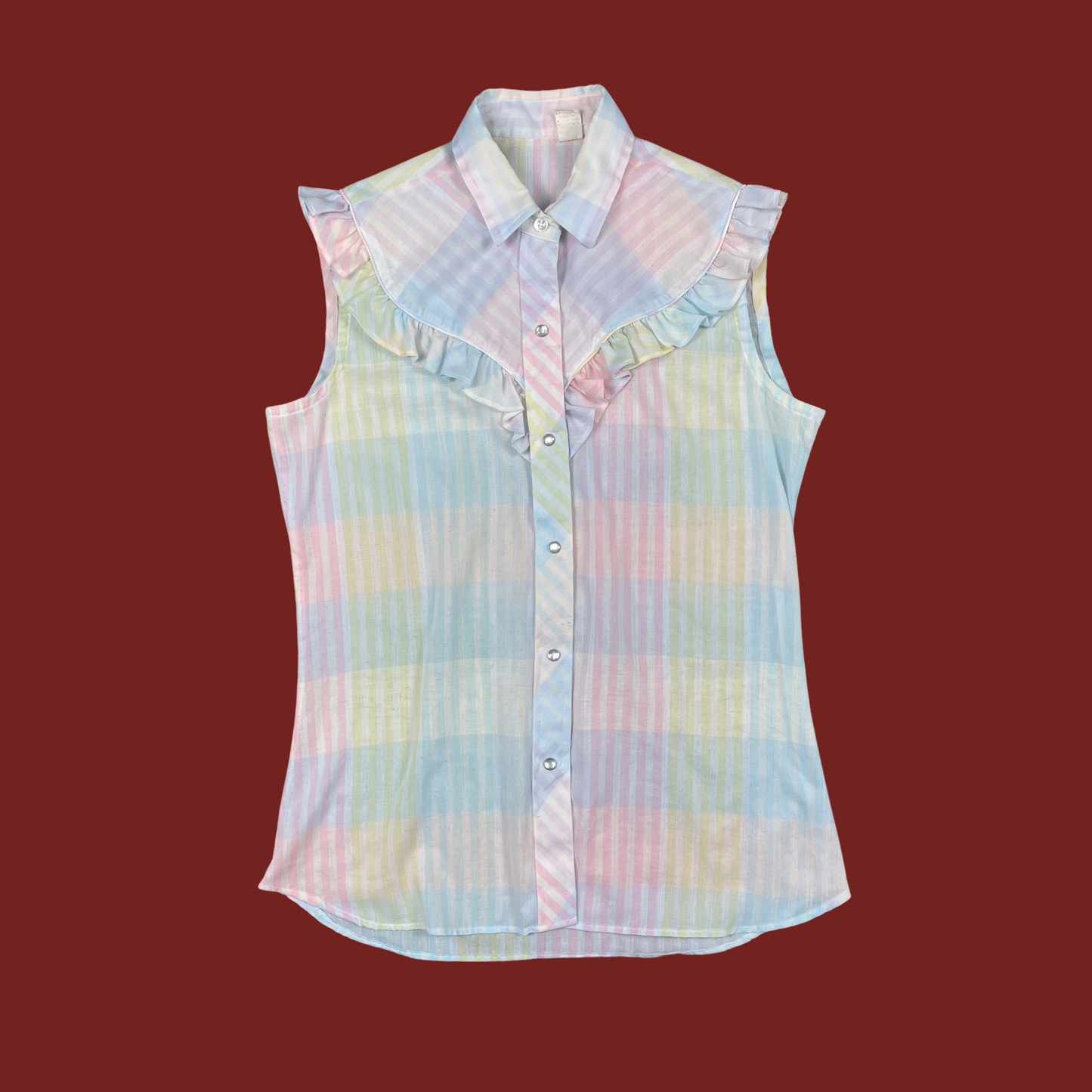 (M) Pastel Plaid Western Snap Button Top