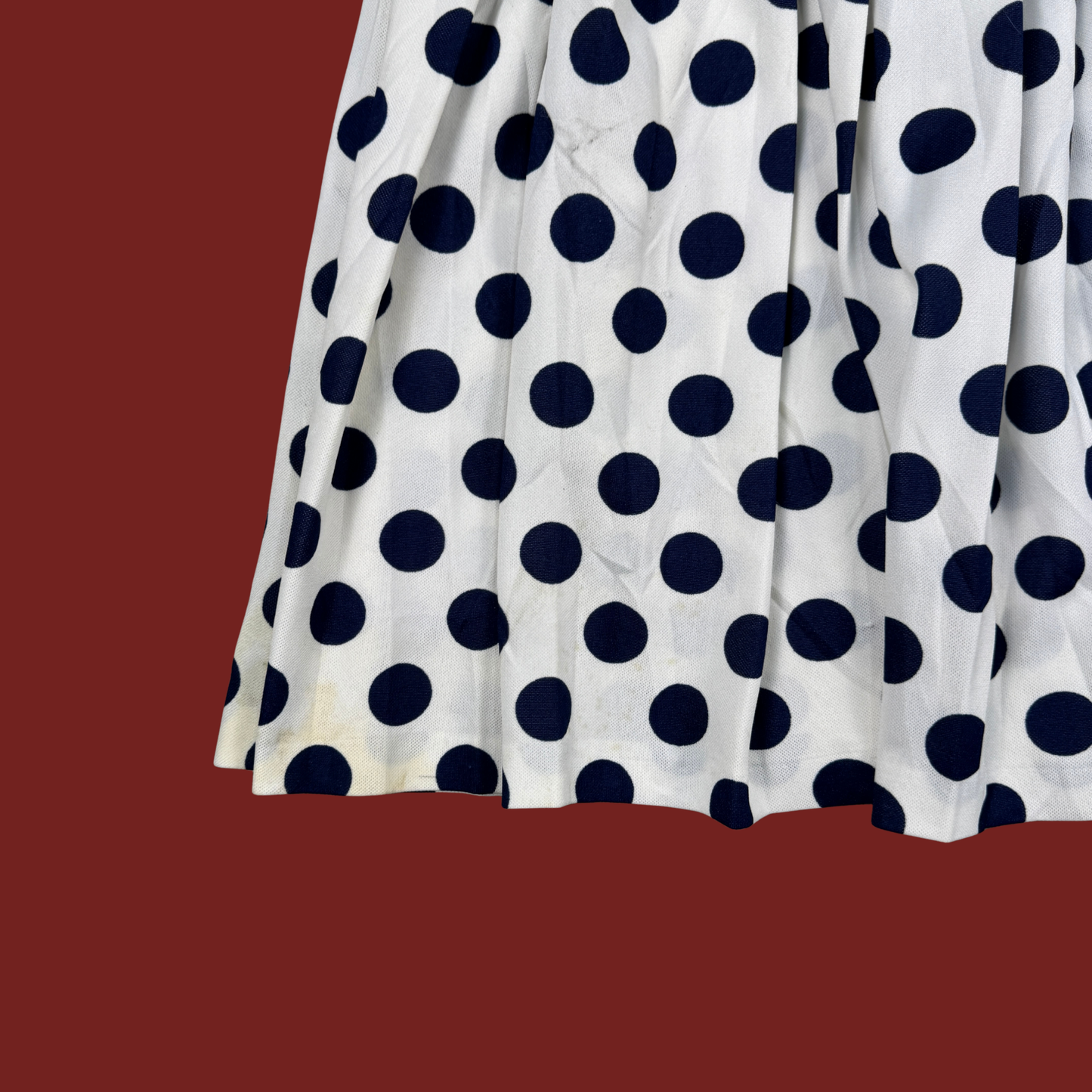 (25") 60s/70s Navy/White Polka Dot Midi Skirt