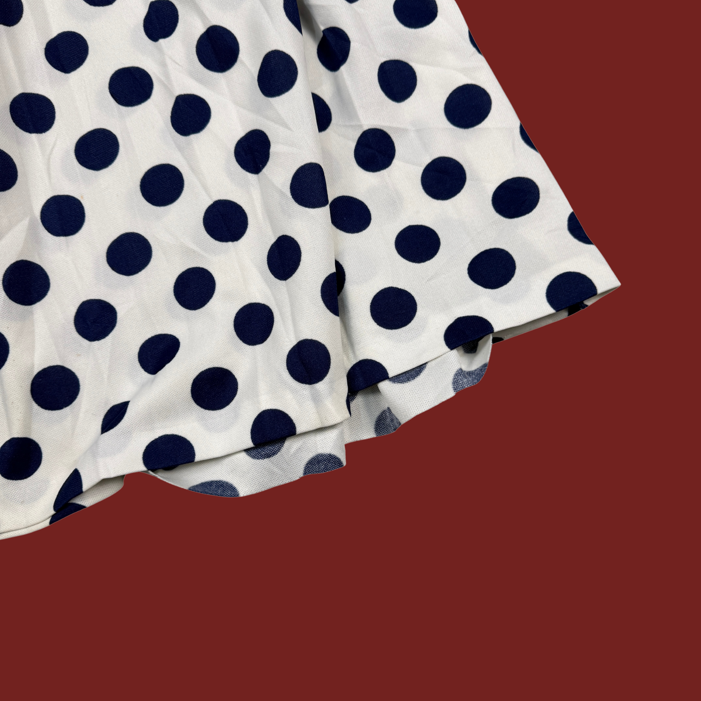 (25") 60s/70s Navy/White Polka Dot Midi Skirt