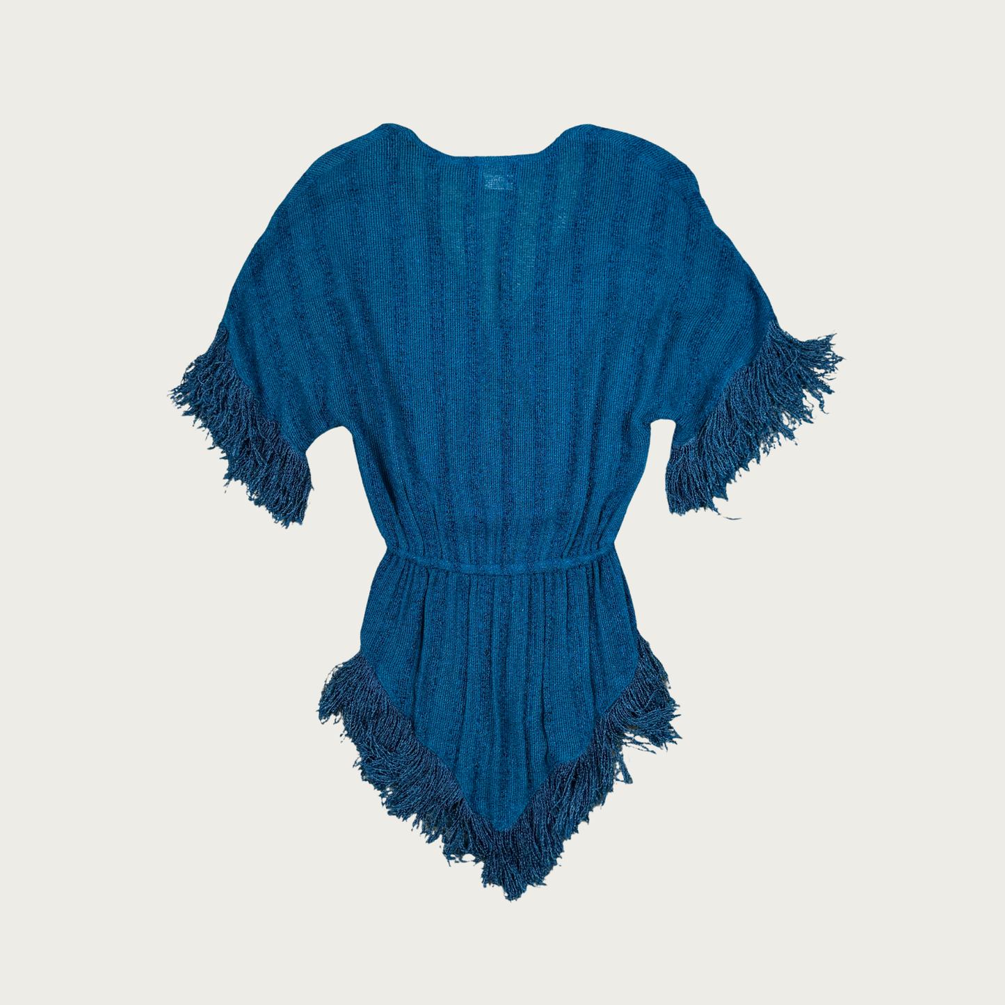 (S) 70s/80s Teal Fringe Knit Tunic Top