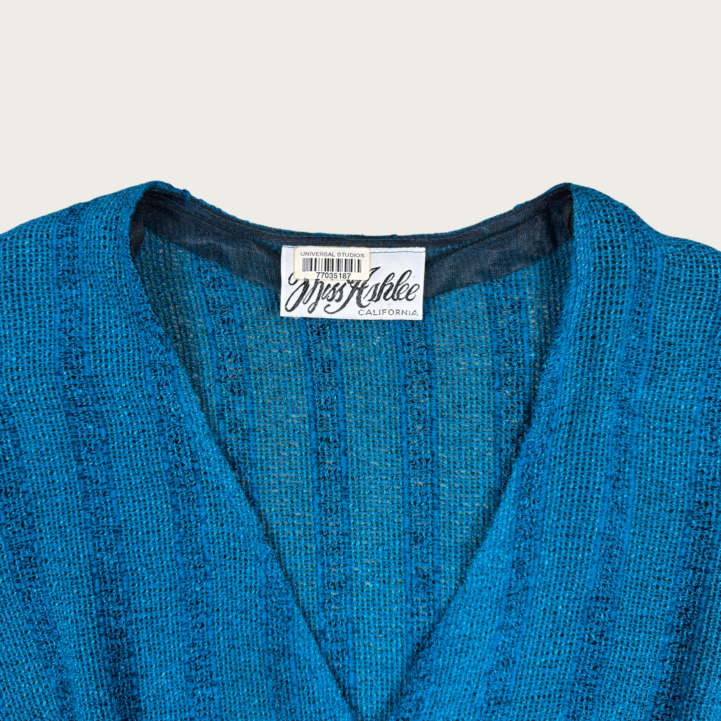 (S) 70s/80s Teal Fringe Knit Tunic Top