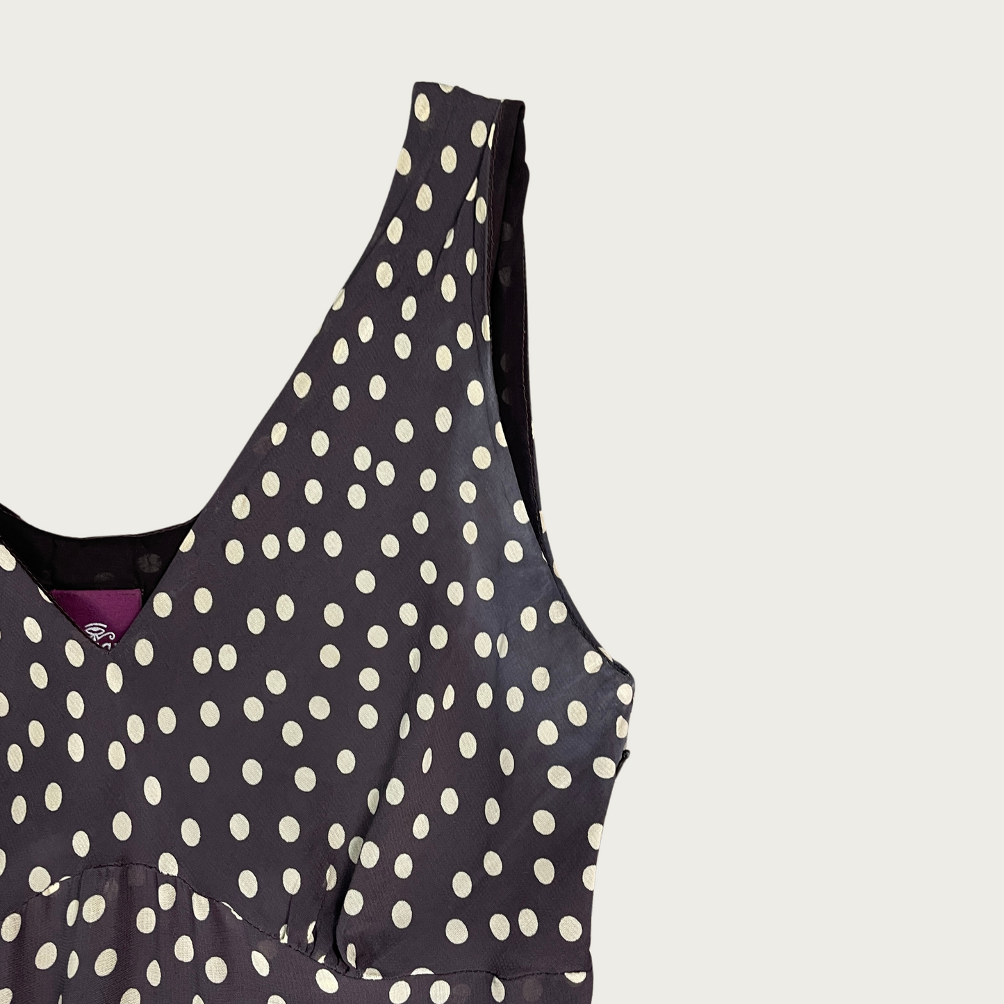 (M) Gray and Cream Polka Dot Midi Dress