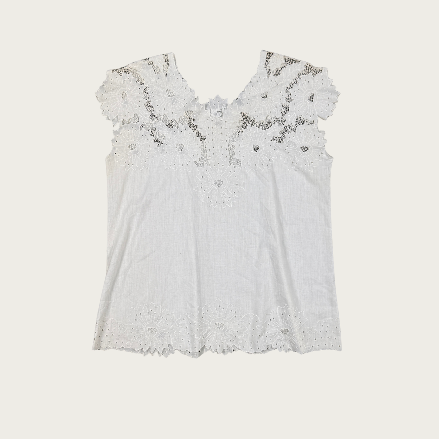 (XL) 60s White Delicate Crochet Cotton Blouse