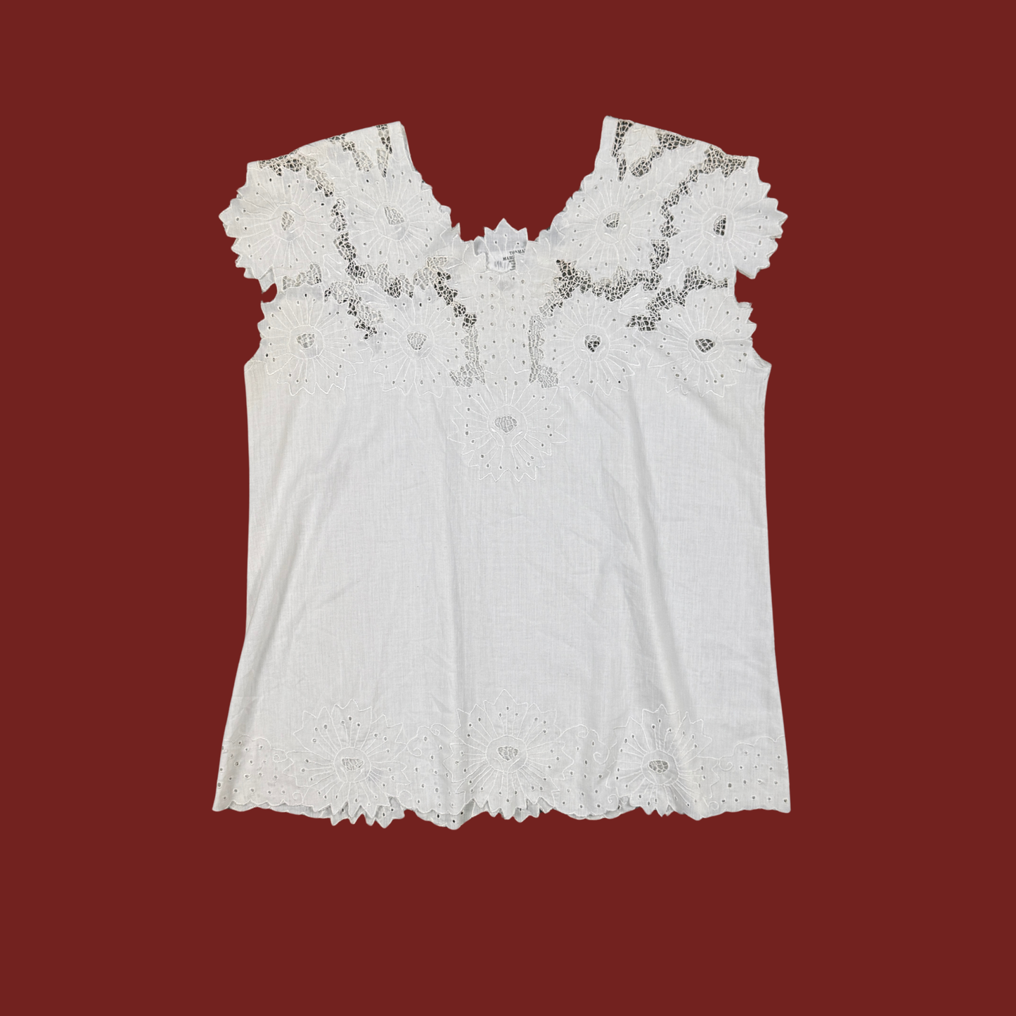 (XL) 60s White Delicate Crochet Cotton Blouse