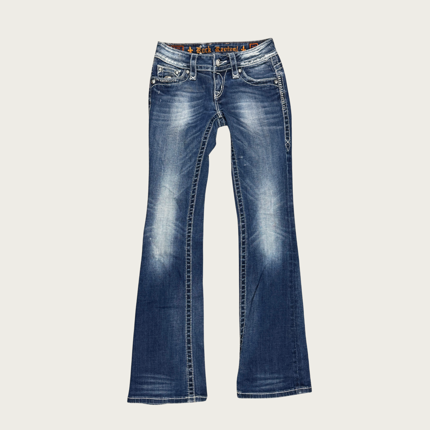 (27") Y2K Rock Revival Low Rise Bootcut Jeans
