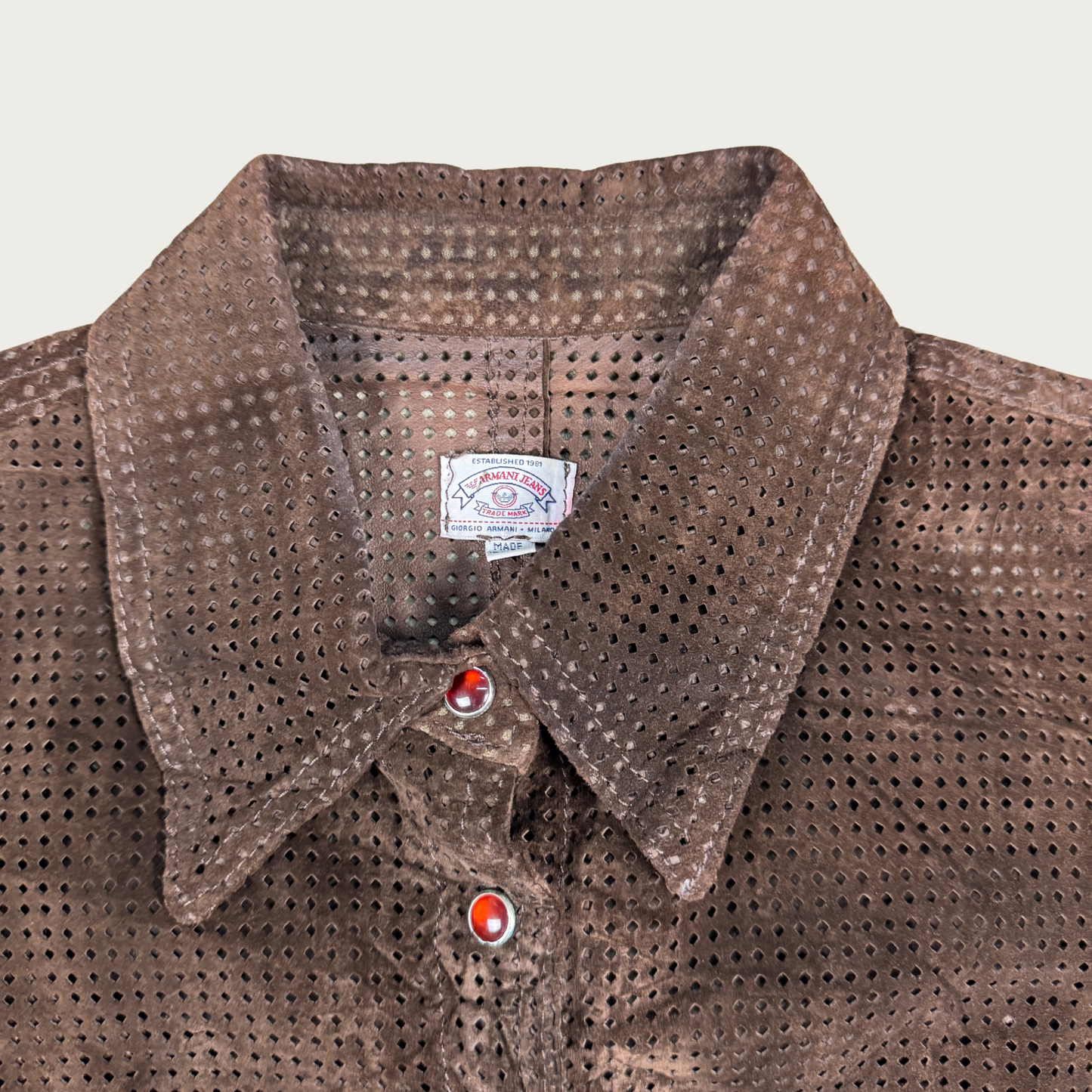 (M) Brown Suede Mesh Snap Button Top