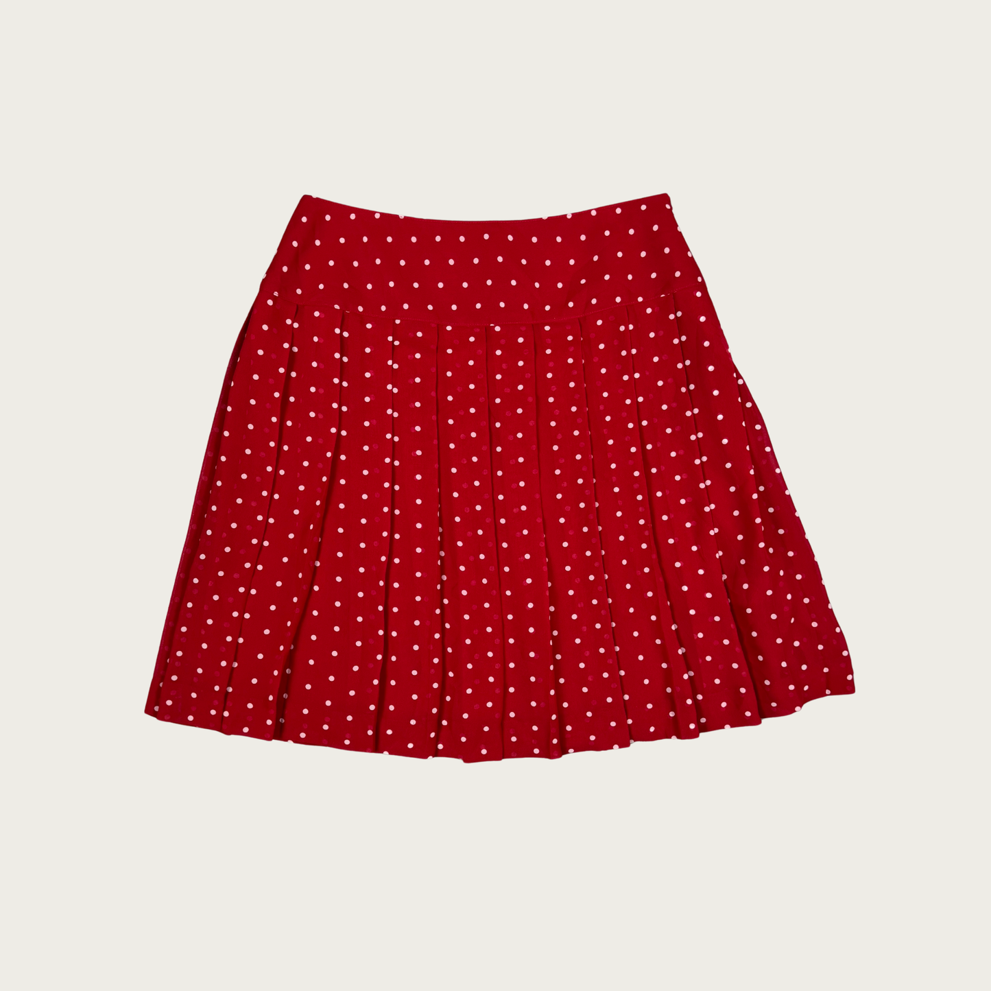 (28") Red/White Polka Dot Pleated Midi Skirt