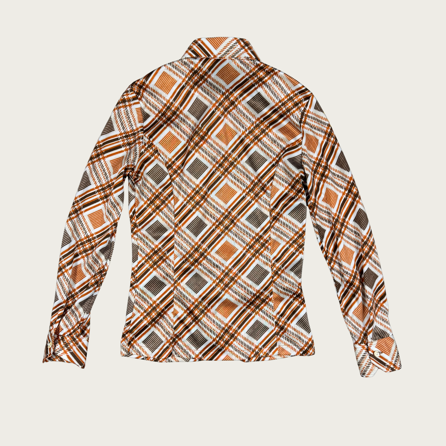 (S) 70s Orange/Brown Plaid Disco Shirt