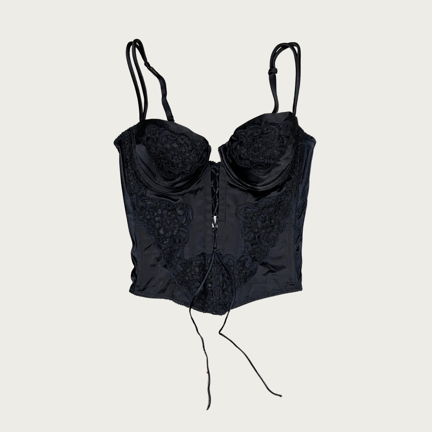 (34C) Christian Dior Black Embroidered Lace-Up Corset Bustier